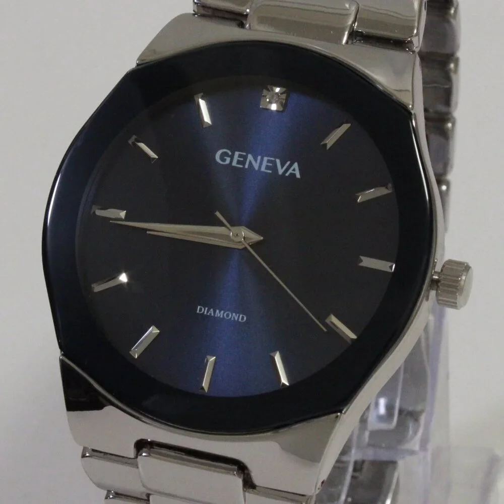 Geneva Men's Casual Quartz Watch Diamond At 12 Integrated Bracelet 42mm